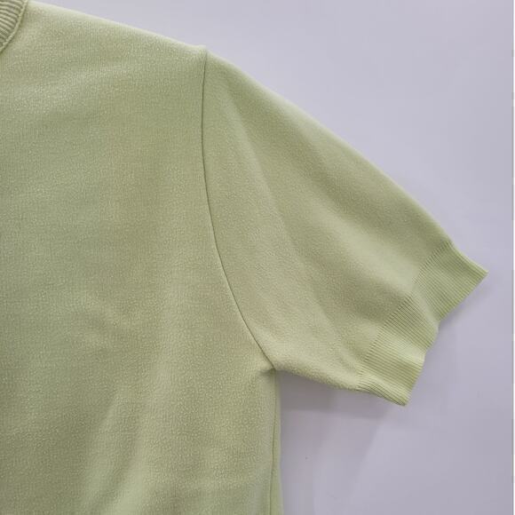 Chartreuse Green Vintage Knit Zipper Back Short Sleeve Mock Neck Sweater - Picture 7 of 11